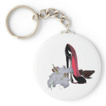 Black Stiletto Shoes and Lilies Art Key Chains