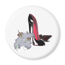 Black Stiletto Shoes and Lilies Art Refrigerator Magnet