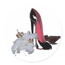 Black Stiletto Shoes and Lilies Art Round Stickers