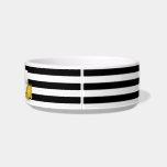 Black Stripe & Gold Peony Personalized Pet Bowl