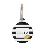 Black Stripe & Gold Peony Personalized Pet ID Tag