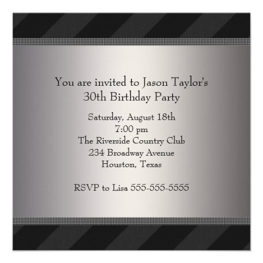 Black Stripe Mans 30th Birthday Party Personalized Invite