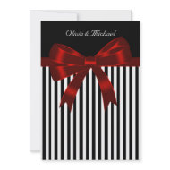 Black Stripe Red Bow 5x7 Wedding Invitation invitation