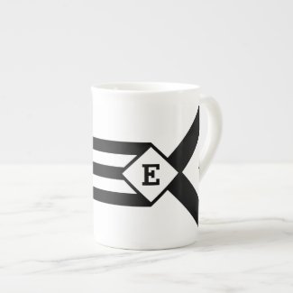Black Stripes and Chevrons with Monogram on White Tea Cup