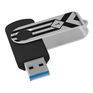 Black Stripes and Chevrons with Monogram on White Swivel USB 3.0 Flash Drive