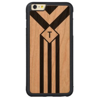 Black Stripes and Chevrons with Monogram on White Carved® Cherry iPhone 6 Plus Bumper