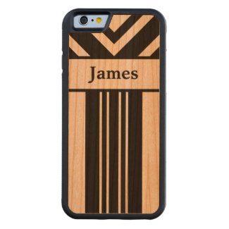 Black Stripes and Chevrons with Your Name on Wood Carved® Cherry iPhone 6 Bumper