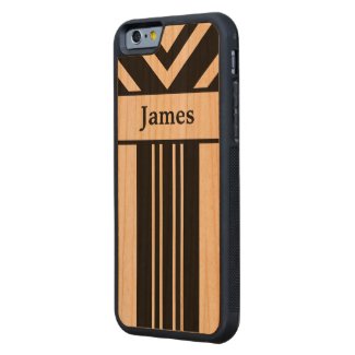 Black Stripes and Chevrons with Your Name on Wood Carved® Cherry iPhone 6 Bumper