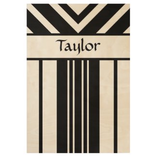 Black Stripes Chevrons with Your Name Wood Poster