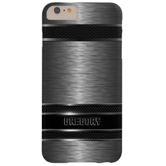 Black Stripes & Gray metallic Background Barely There iPhone 6 Plus Case