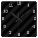 Black Stripes Gray Numbers Square Wall Clocks