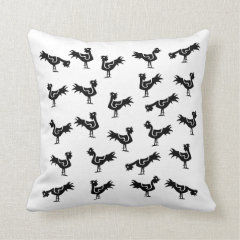 Black stylized roosters throw pillows