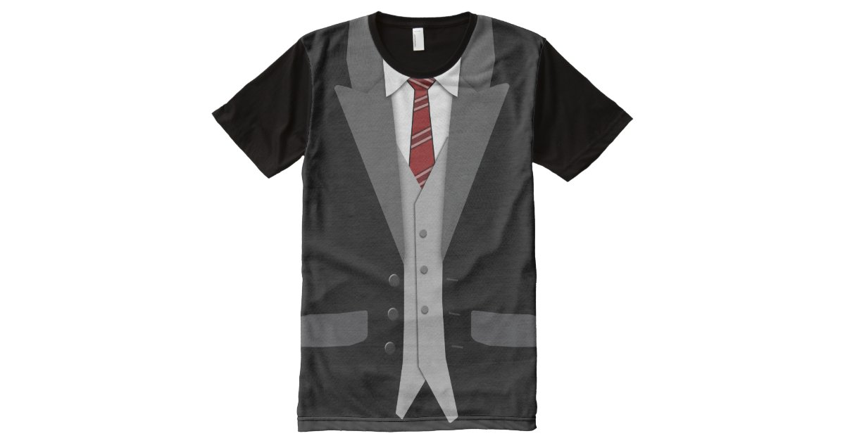 Black Suit Red Tie and Vest All-Over Print Shirt | Zazzle