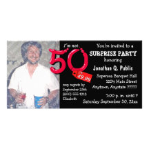 Black Surprise 50th Birthday Party Photo Invite Photo Greeting Card