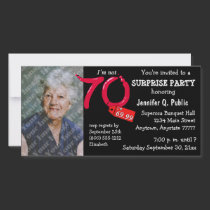 Black Surprise 70th Birthday Party Photo Invite Personalized Photo Card
