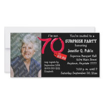 Black Surprise 70th Birthday Party Photo Invite photo cards