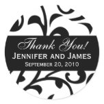Black Swirl Damask Wedding Thank You Labels Round Sticker