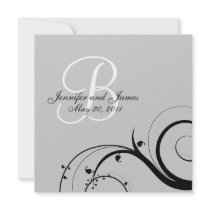 Black Swirl Monogram B Grey Wedding Invitations