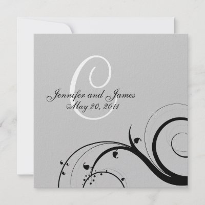 Black Swirl Monogram C Grey Wedding Invitations by monogramgallery