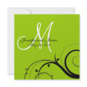Black Swirl Monogram Green Wedding Invitation invitation
