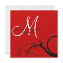 Black Swirl Monogram Red Wedding Invitation invitation