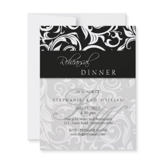 Black Swirl Monogram Rehearsal Dinner Card invitation