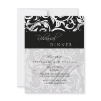 Black Swirl Monogram Rehearsal Dinner Card Invite