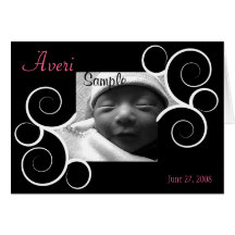 Black Swirl photo Birth Announcement Greeting Card