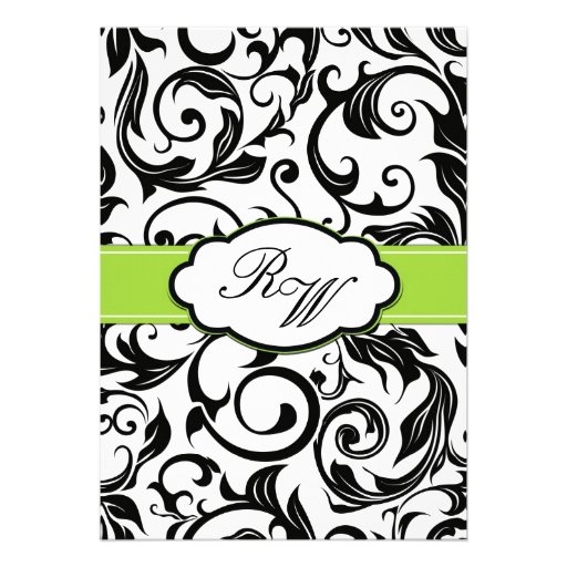 Black Swirl Wedding Invitation with Green