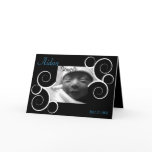 Black Swirl with Blue Text Birth Announcement Card