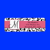 Black Swirls Damask Pink Return Address Labels