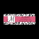 Black Swirls Damask Pink Return Address Labels