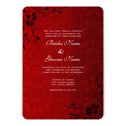 Black Swirls Lighter Red Metallic Damask Wedding Personalized Invitations