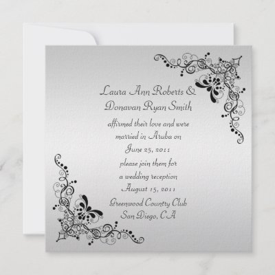 Post Wedding Invitations on Black Swirls On Silver Background Post Wedding Invitations By Dmboyce