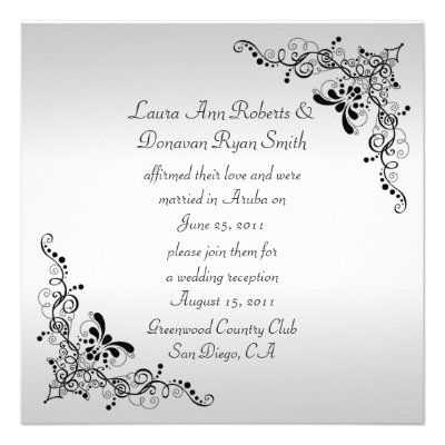 Black Swirls on Silver Background Post Wedding Invitations