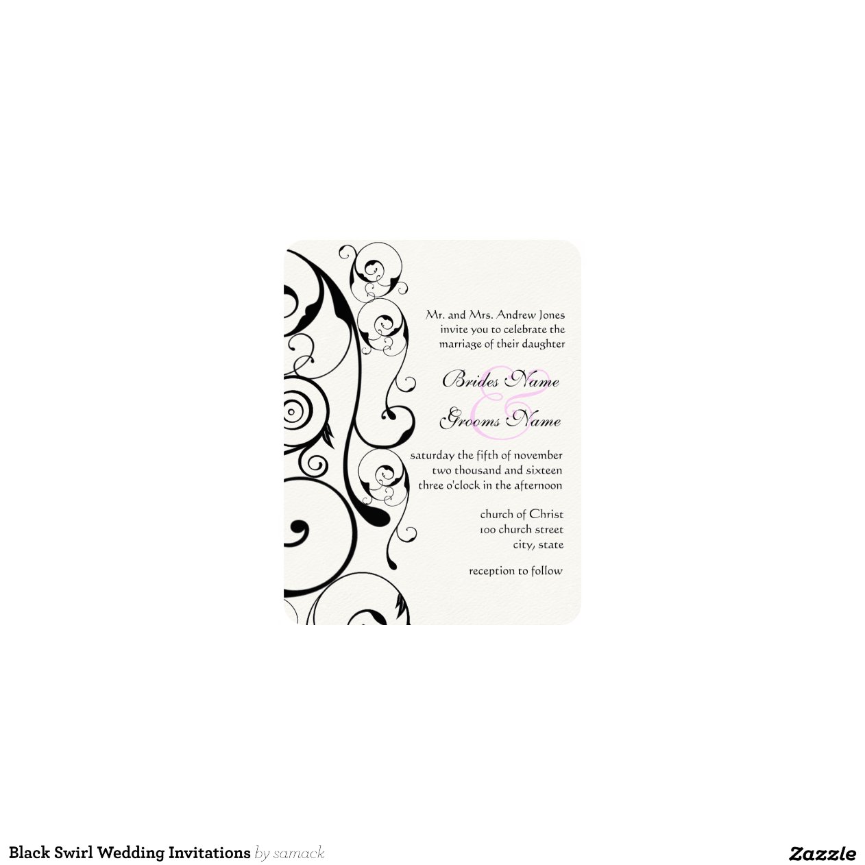 Black Swirls Wedding Invitations 425 X 55 Invitation Card Zazzle 1905