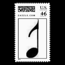 Black T Musical Note on White stamps