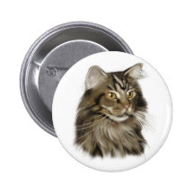 Black Tabby Maine Coon Cat Button