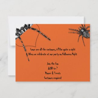 Black Tarantula Spider on Orange Halloween invitation