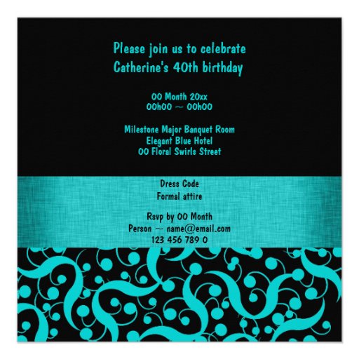 Black teal aqua elegant any age celebration personalized announcements