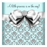 Black Teal Blue Damask Princess Baby Shower Personalized Invitations
