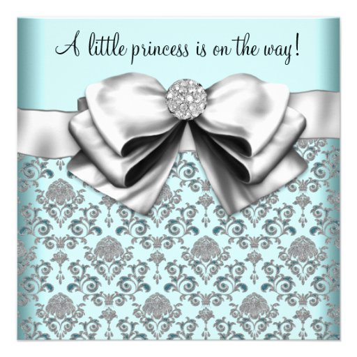 Black Teal Blue Damask Princess Baby Shower Personalized Invitations