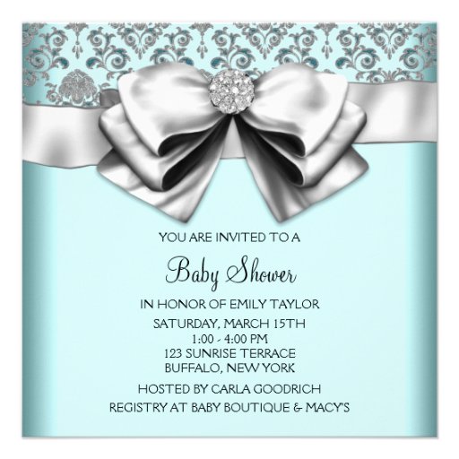 Black Teal Blue Damask Princess Baby Shower Personalized Invitations