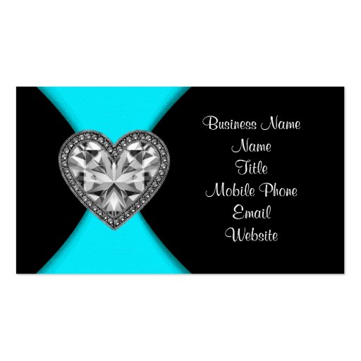 Black Teal Blue Heart Business Card (front side)