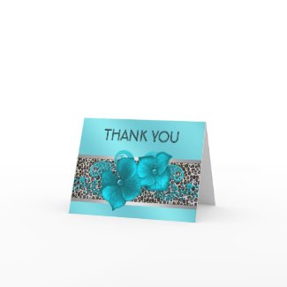 Black Teal Blue Leopard Thank You Cards card