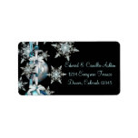 Black & Teal Blue Snowflakes Christmas Address Lab Personalized Address Label