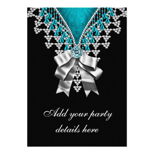 Black Teal Blue Sweet Sixteen Birthday Party Custom Invitations