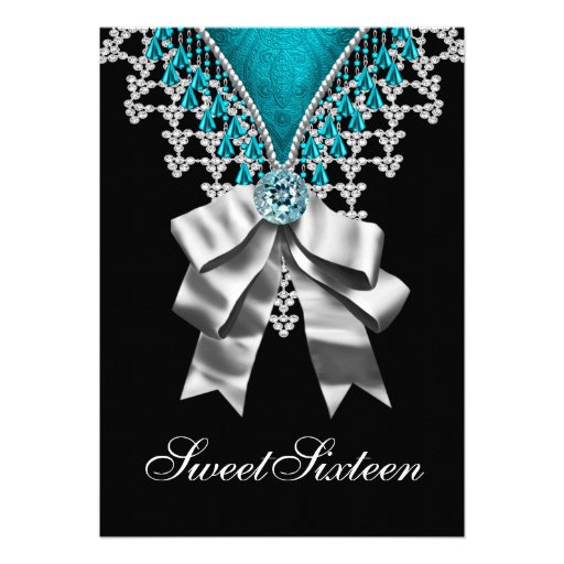 Black Teal Blue Sweet Sixteen Birthday Party Custom Invitations