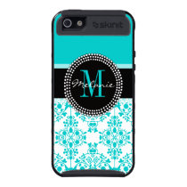 Black, Teal Damask Monogram Initial Aqua skinit case