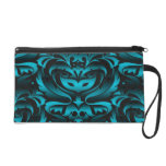 Black & Teal Masquerade Damask Wristlet Bag
